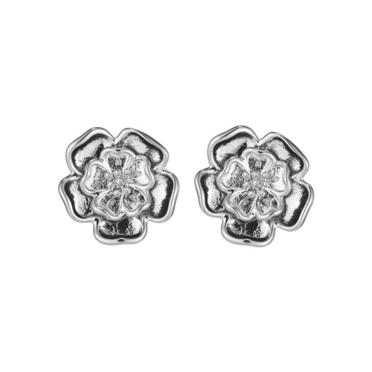 Olivia Burton Pendientes de botón con rosa Tudor en tono plateado