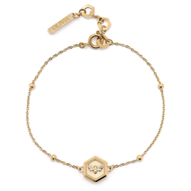 Olivia Burton Pulseira delicada em ouro com abelha e favo de mel da Minima