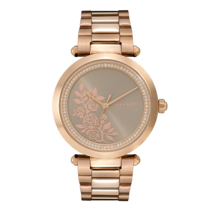 Olivia Burton Relógio com pulseira floral de 34 mm em ouro rosa com detalhes em cristal