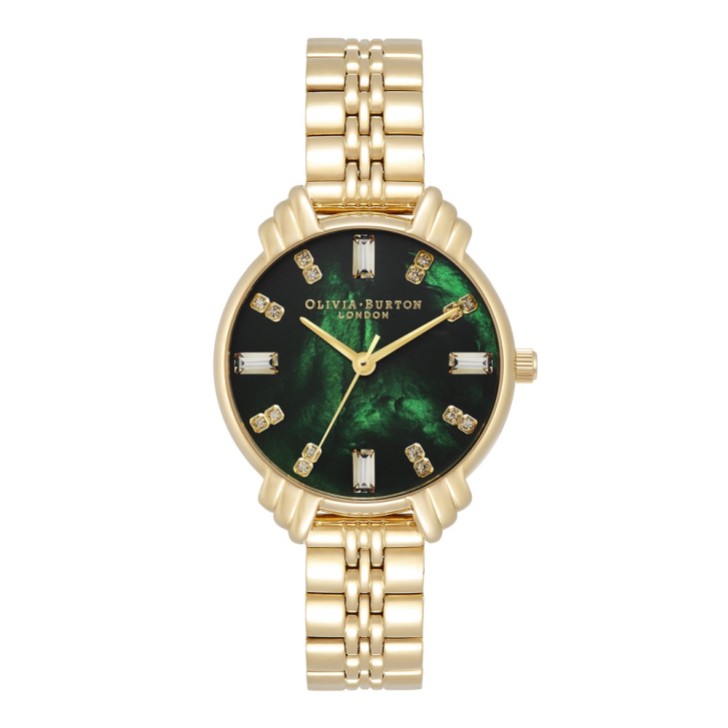 Olivia Burton Relógio de pulso Art Déco de 30 mm com esmeraldas e ouro