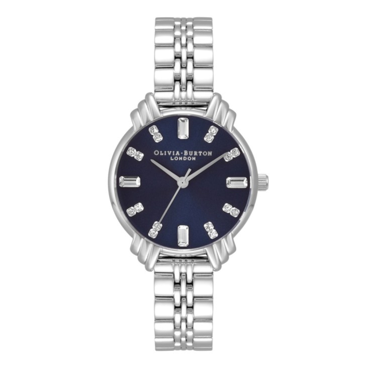 Olivia Burton Reloj de pulsera Art Déco de 30 mm en azul marino y plata