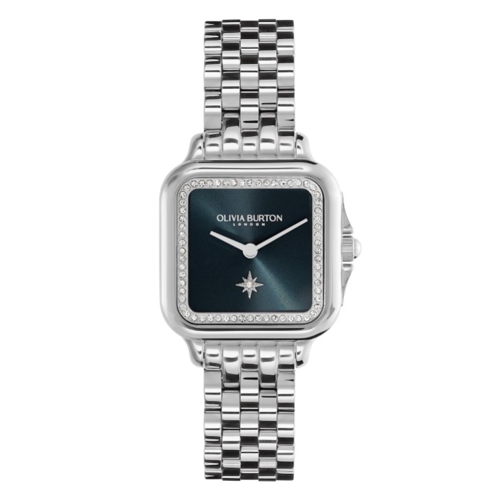Olivia Burton Reloj Grosvenor con correa azul y plateada de 28 mm
