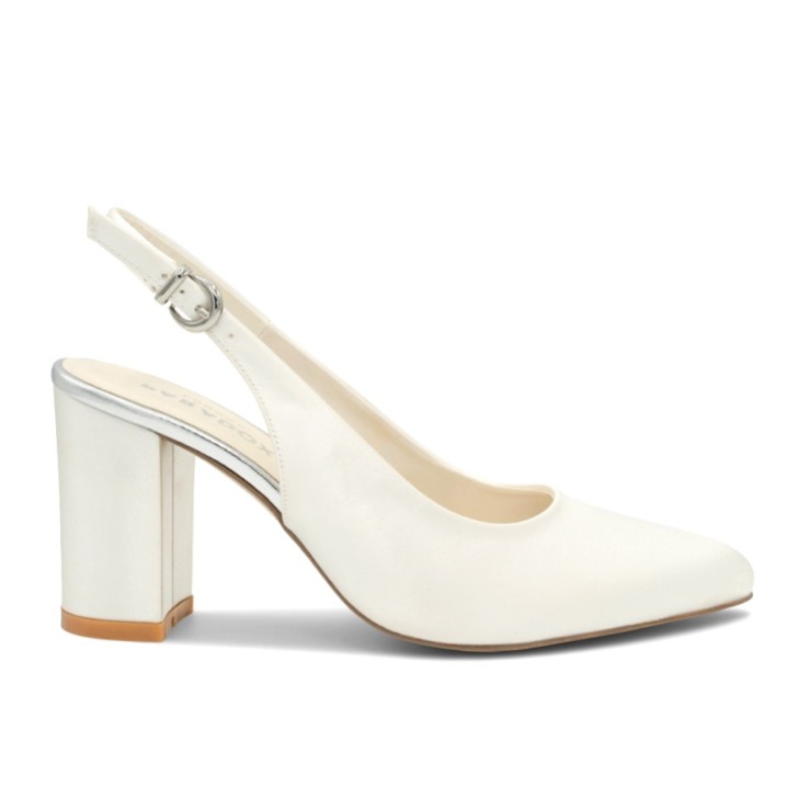 Paradox London Alston Dyeable Ivory Satin High Block Heel Slingbacks