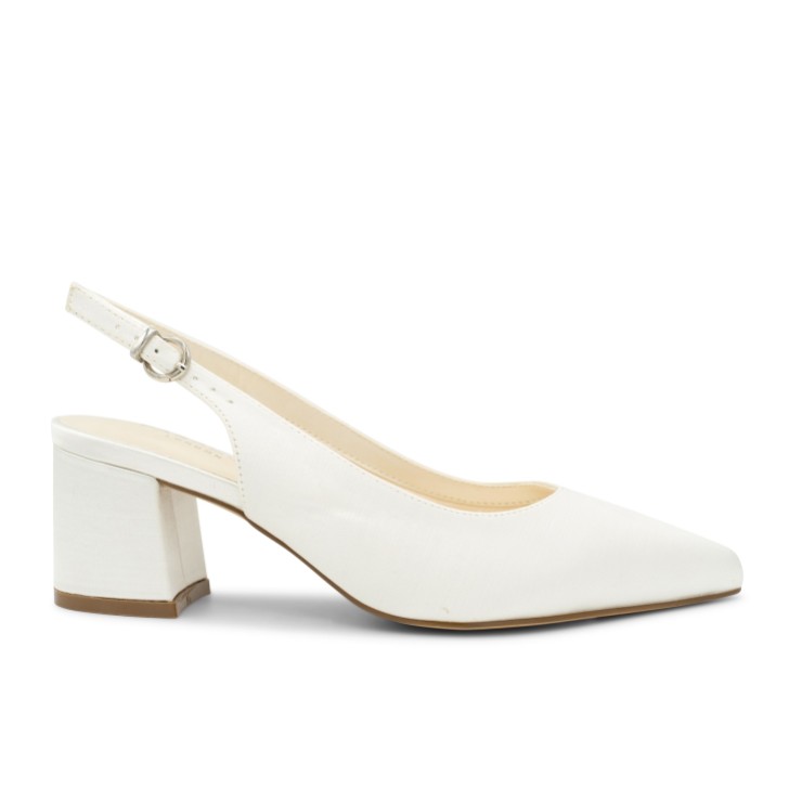 Paradox London Bessy, raso avorio colorato, con tacco basso a blocco e vestibilità ampia