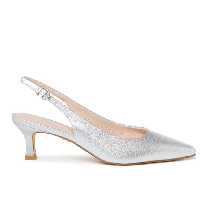 Paradox London Escarpins à talon aiguille et bride arrière « Tatiana Silver Shimmer »