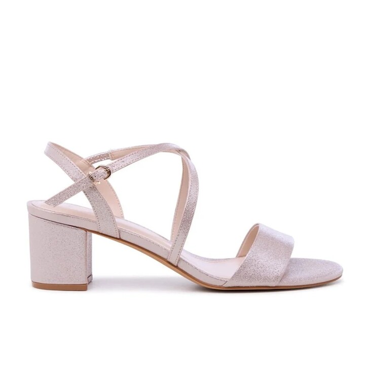 Paradox London Honeysilk Blush Shimmer Wide Fit Cross Strap Block Heel Sandals