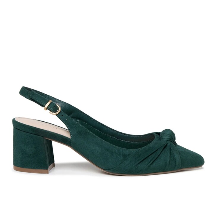 Paradox London Ilene – Slingbacks mit niedrigem Blockabsatz aus waldgrünem Wildleder