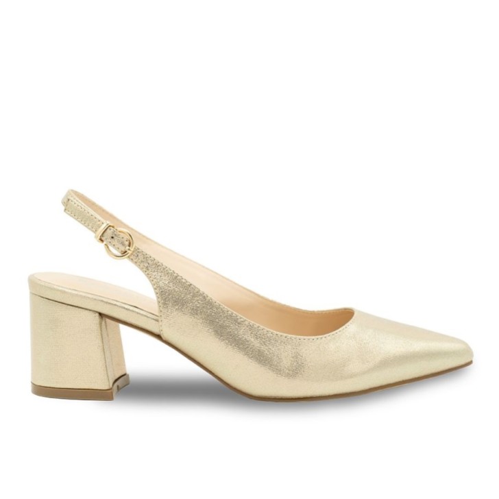 Paradox London Imelda Champagner Schimmer Niedrig Blockabsatz Slingbacks