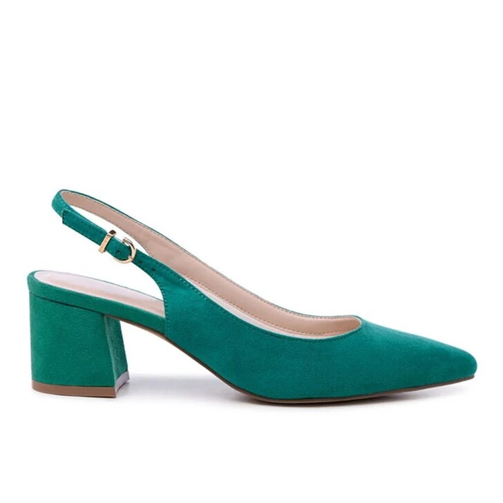 Paradox London Isadora – Slingbacks aus smaragdgrünem Wildleder mit niedrigem Blockabsatz