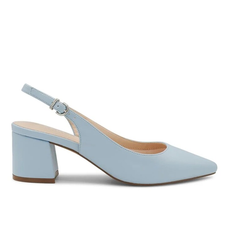 Paradox London Isadora Slingbacks aus Kunstleder in Powder Blue mit niedrigem Blockabsatz