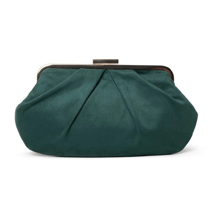 Paradox London Pochette plissettata in camoscio verde bosco Deco