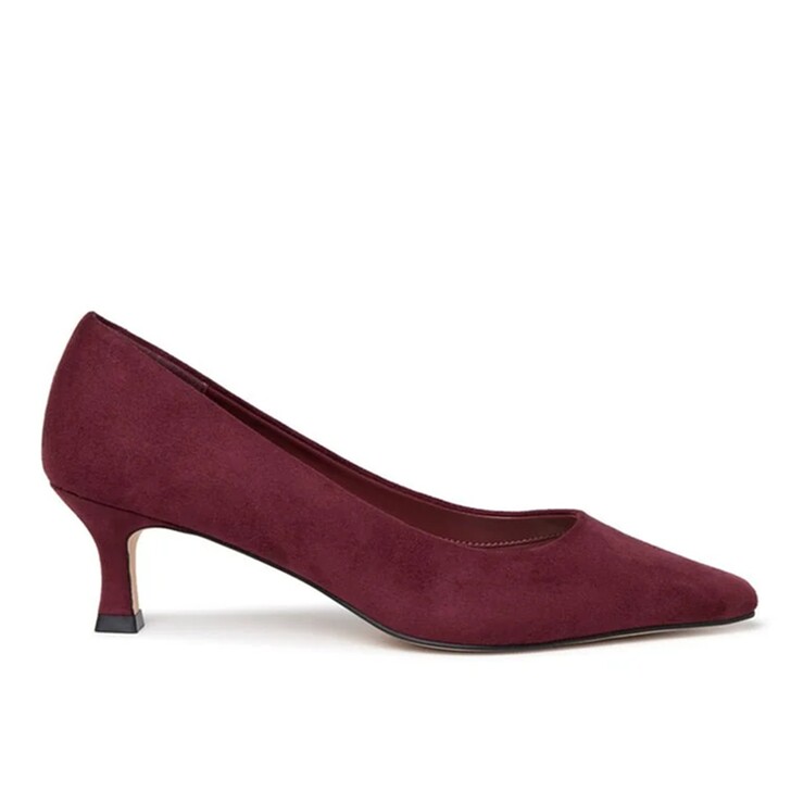 Paradox London Tova Burgundy Suede Flared Low Heel Court Shoes