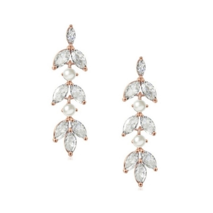 Pendientes Amalia de oro rosa con circonitas y perlas