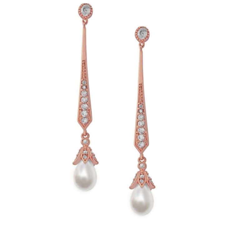 Pendientes de boda con perlas largas de Ginebra (oro rosa)