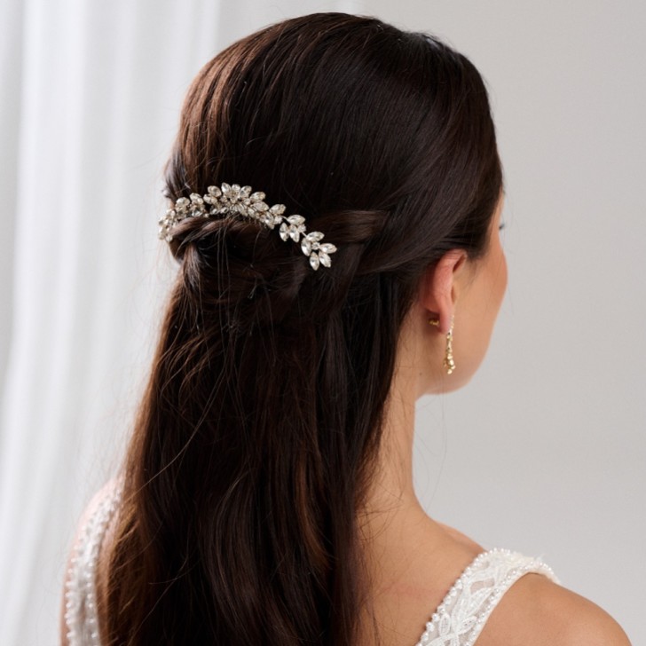 Pente de cabelo para noiva Luna Gold, pequeno, com cristais