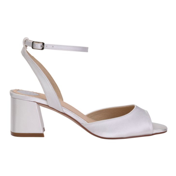 Perfect Bridal Ada Dyeable Ivory Satin Mid Block Heel Sandals