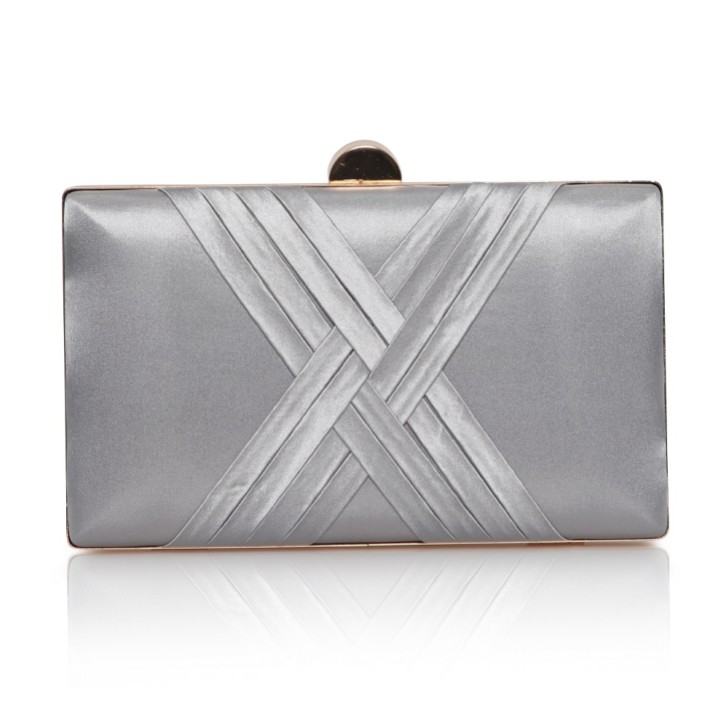 Perfect Bridal Bay Silver Criss Cross Satin Clutch Tasche