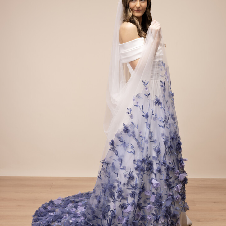 Perfect Bridal Blue 3D Floral Cathedral Length Veil