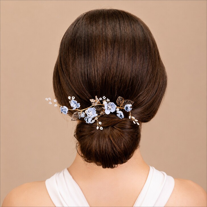 Perfect Bridal Blue Floral and Leaf Bridal Hair Clip