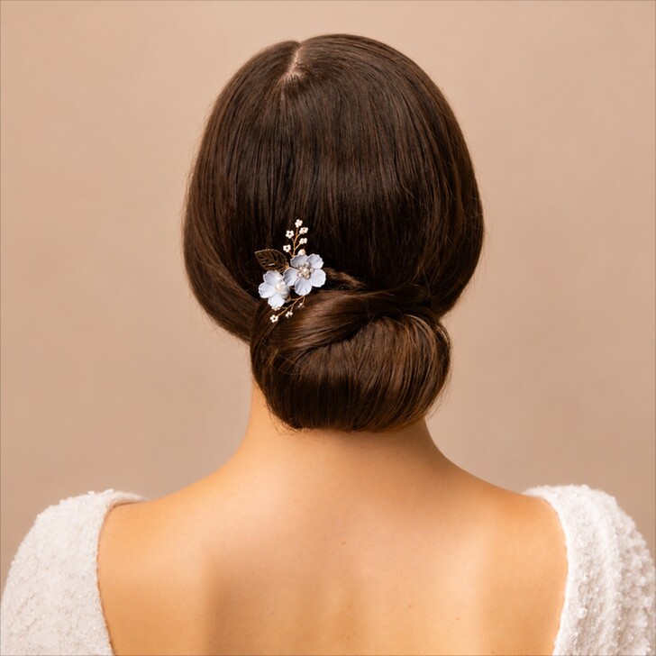 Perfect Bridal Blue Floral and Leaf Bridal Hair Pin