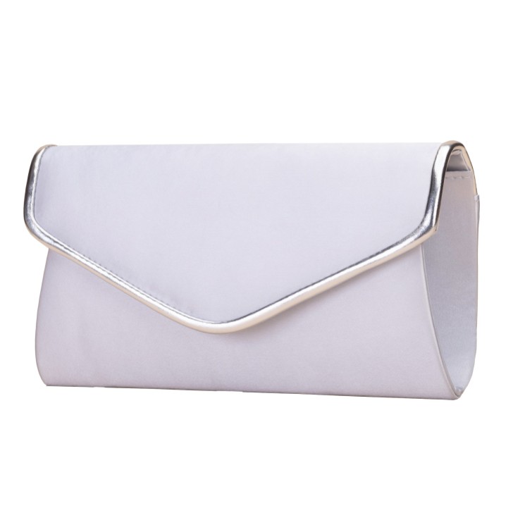 Perfect Bridal Bolsa tipo envelope em cetim azul-claro e couro prateado