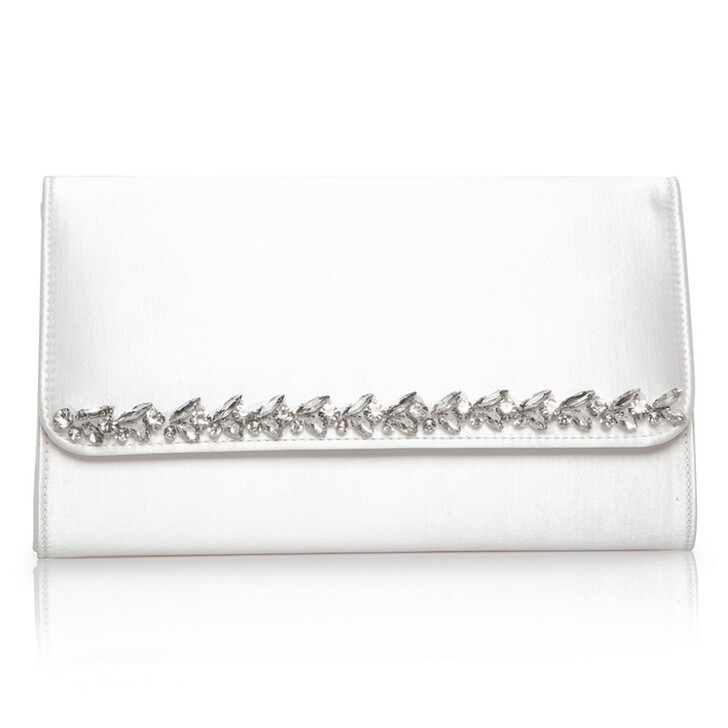 Perfect Bridal Bolso de mano de satén marfil teñible y cristales de Yvette