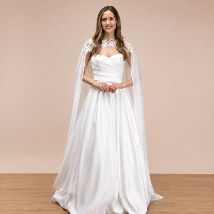 Perfect Bridal Cape de mariée en dentelle et mousseline ivoire 
