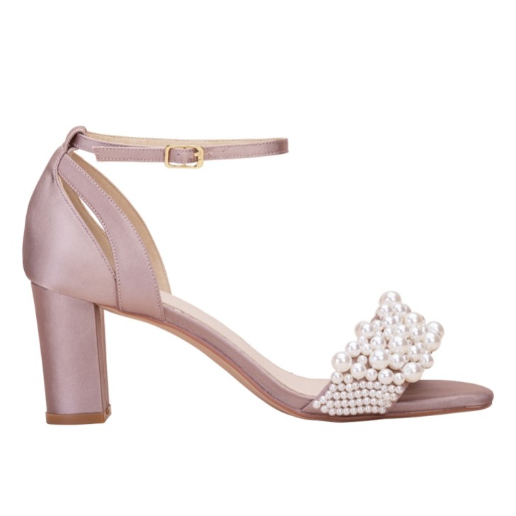 Perfect Bridal Carrie Mocha Satin Perle Blockabsatz Sandalen