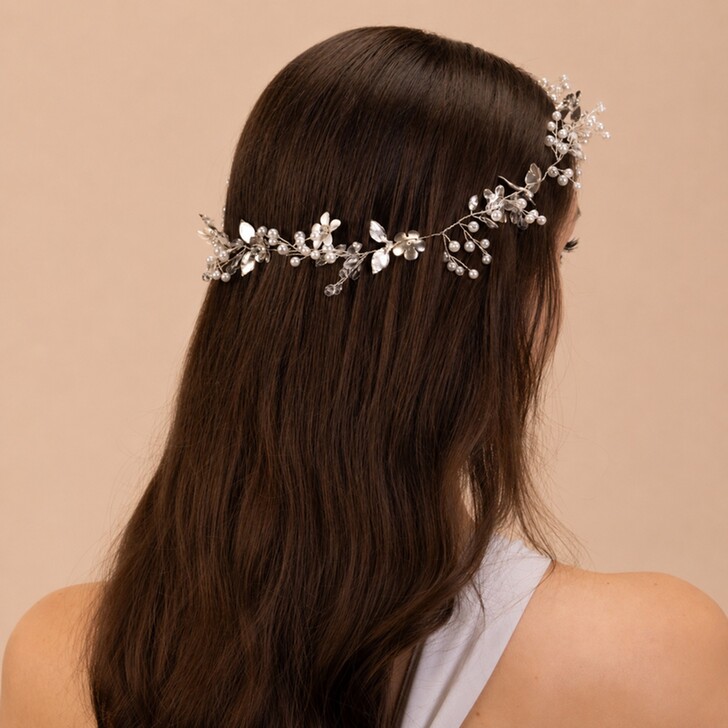 Perfect Bridal Couronne de cheveux de mariée en forme de feuille, en cristal transparent et perles