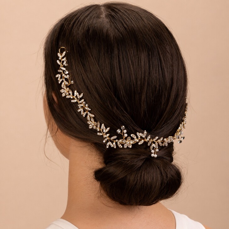 Perfect Bridal Delicada grinalda de cabelo nupcial em ouro com cristais cintilantes