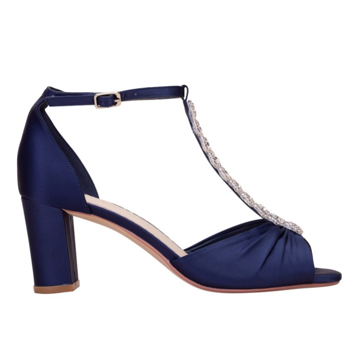 Perfect Bridal Dolly Midnight Satin Blockabsatz Diamante T-Bar Sandalen