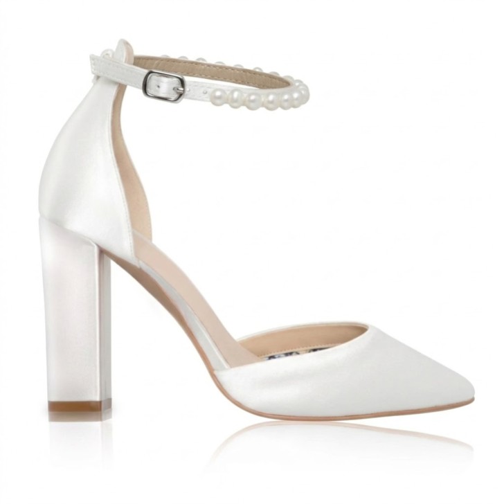 Perfect Bridal Ella Block Einfärbbar Elfenbein Satin Keshi Perle Knöchelriemen Gericht Schuhe