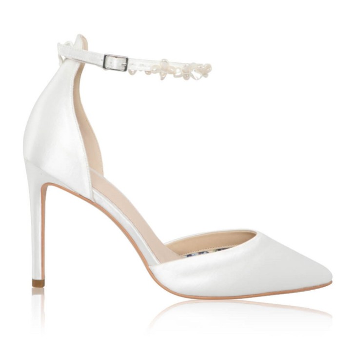Perfect Bridal Ella Dyeable Ivory Satin Keshi Pearl Ankle Strap Court Shoes