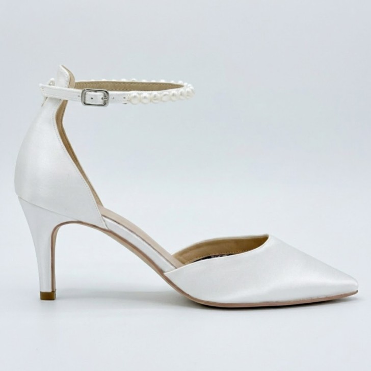 Perfect Bridal Ella Mid Färbbar Elfenbein Satin Keshi Perle Knöchelriemen Schuhe (Weite Passform)