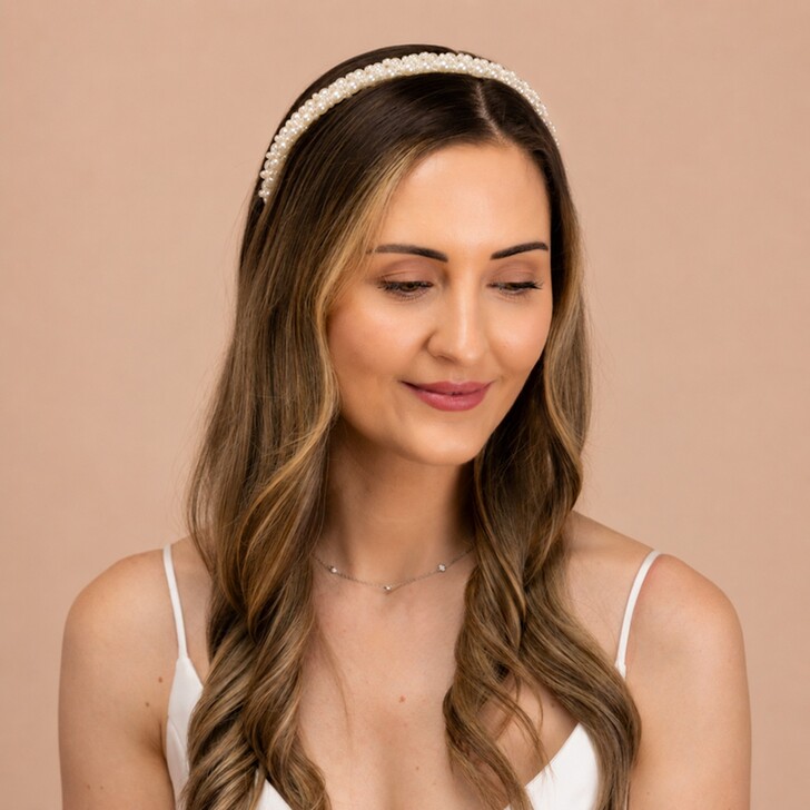 Perfect Bridal Fita para o cabelo de noiva fina em marfim perolado