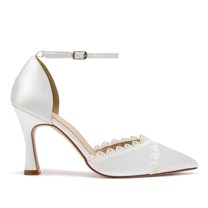 Perfect Bridal Frances Ivory Satin Lace Trim High Heel Shoes