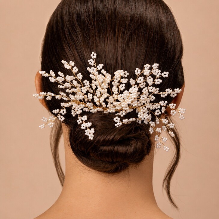 Perfect Bridal Gold and Ivory Beaded Bridal Hair Comb