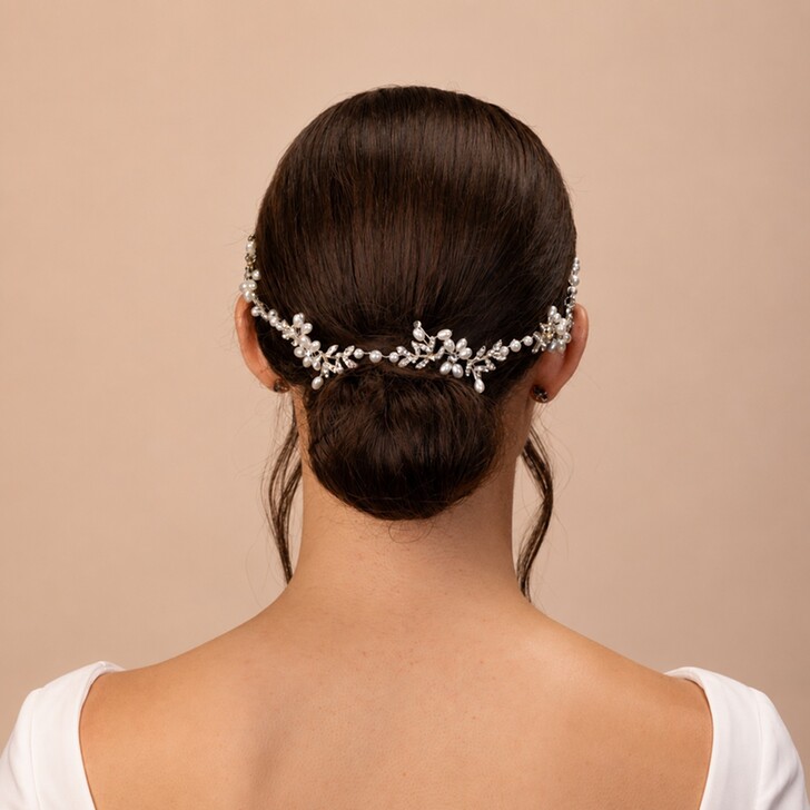 Perfect Bridal Grinalda de cabelo nupcial com cristais e pérolas prateadas