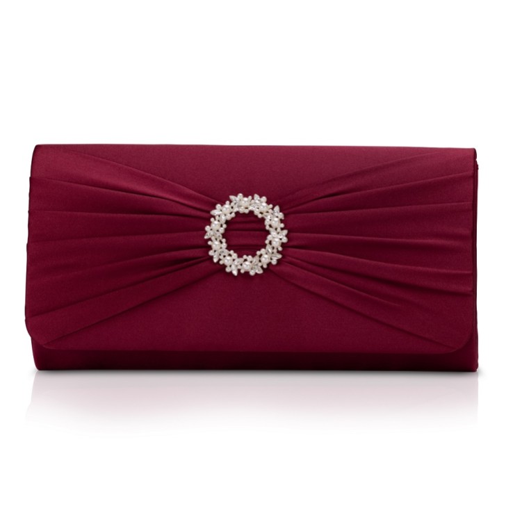 Perfect Bridal Harlow Berry Satin Perlenbrosche Clutch Tasche