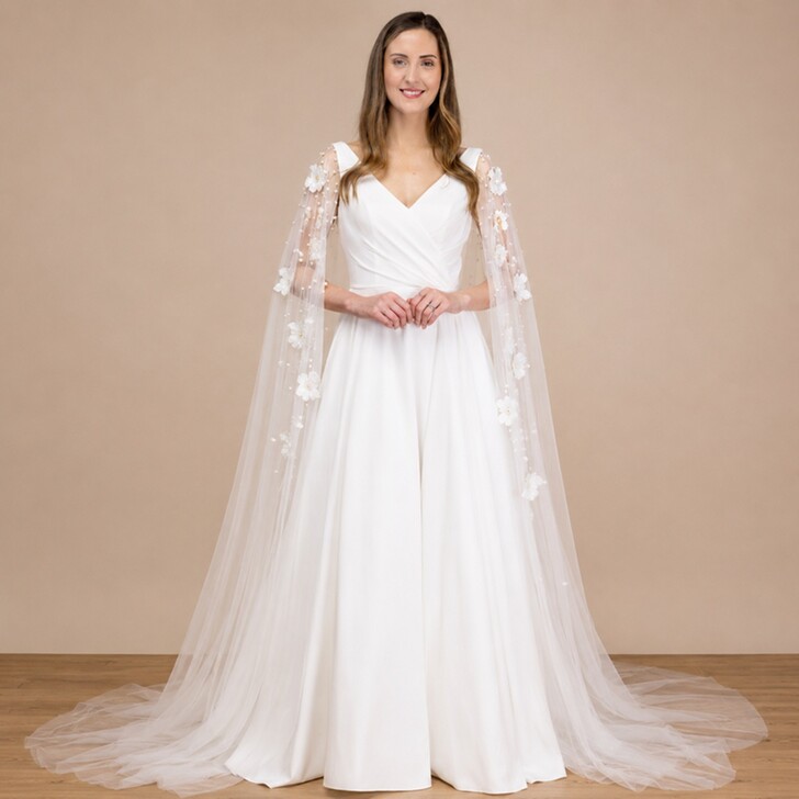 Perfect Bridal Ivory Tulle Scattered Pearls Arm Capes