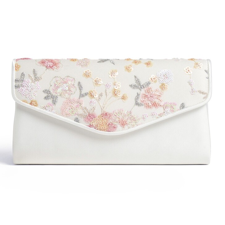 Perfect Bridal Jasmine Ivory and Floral Embroidered Clutch Bag