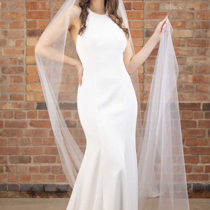 Perfect Bridal Jednoprzewiewny welon katedralny z tiulu w kolorze kości słoniowej z błyszczącym brokatem