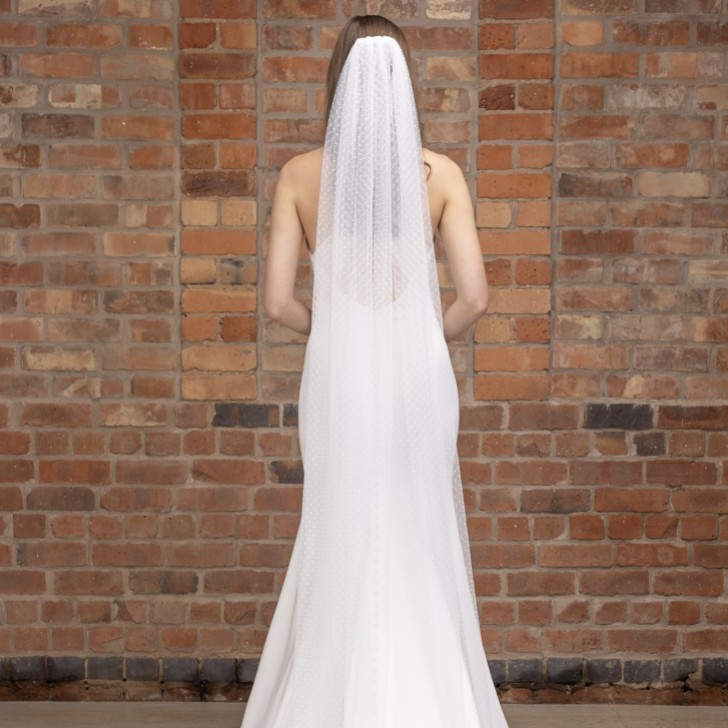 Perfect Bridal Jednowarstwowy welon w kropki w kolorze kości słoniowej, sięgający do ziemi