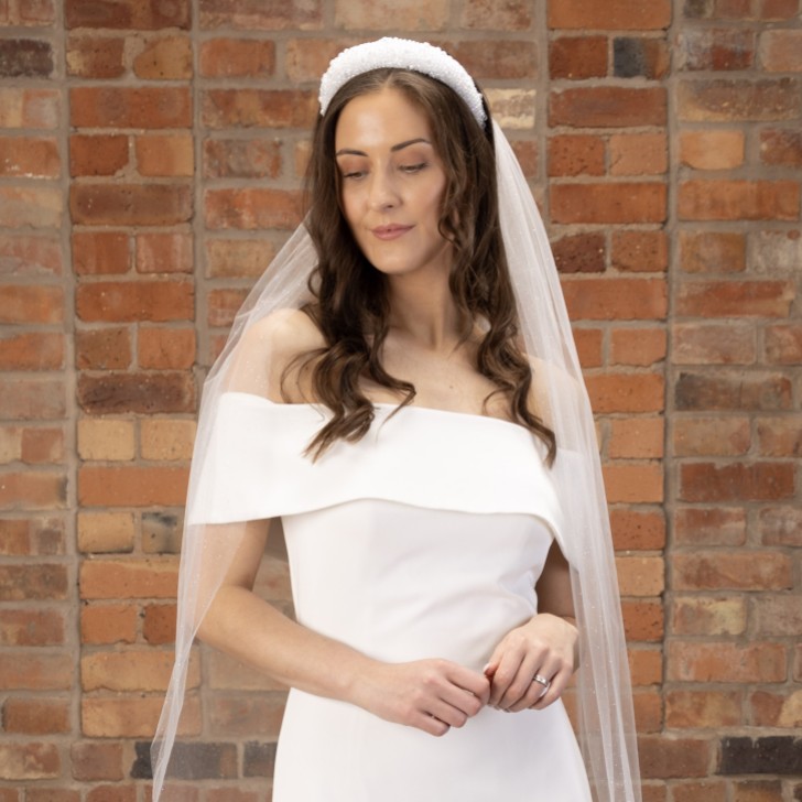 Perfect Bridal Jednowarstwowy welon z tiulu w kolorze kości słoniowej z brokatem, sięgający do czubków palców