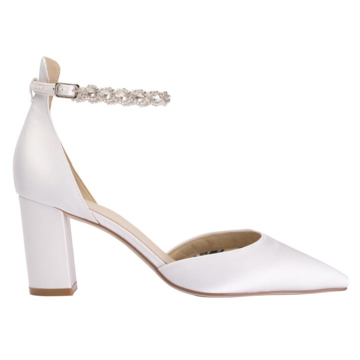 Perfect Bridal Liberty Elfenbein Satin Blockabsatz Teardrop Kristall Knöchelriemen Schuhe (ST08)
