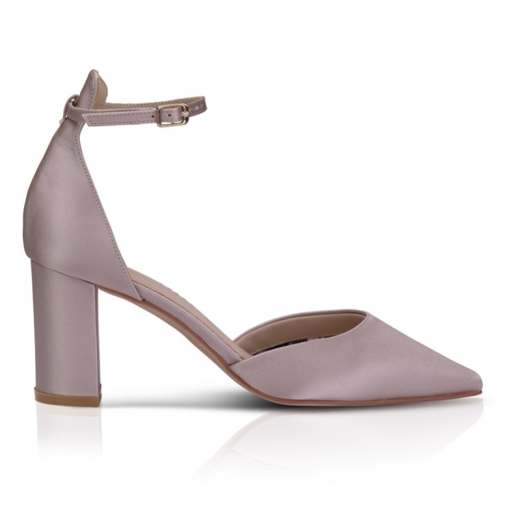 Perfect Bridal Liberty Taupe Satin Block Heel Ankle Strap Court Shoes