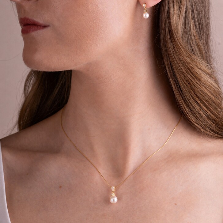 Perfect Bridal Melbourne Gold Pearl Drop Earring and Necklace Set