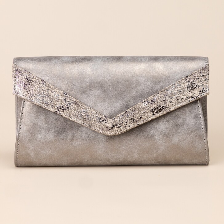 Perfect Bridal Mollie Silberne Clutch mit Schlangenleder-Akzenten