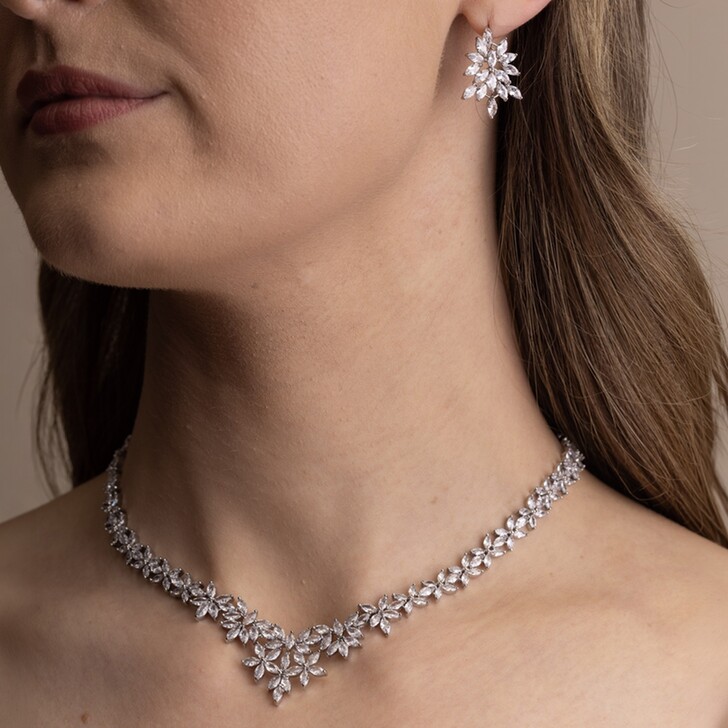 Perfect Bridal Palmer Platinum Plated Statement Earring and Necklace Set