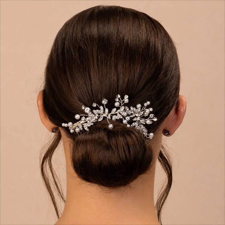 Perfect Bridal Pettine da sposa con motivo a foglia impreziosito da cristalli argentati